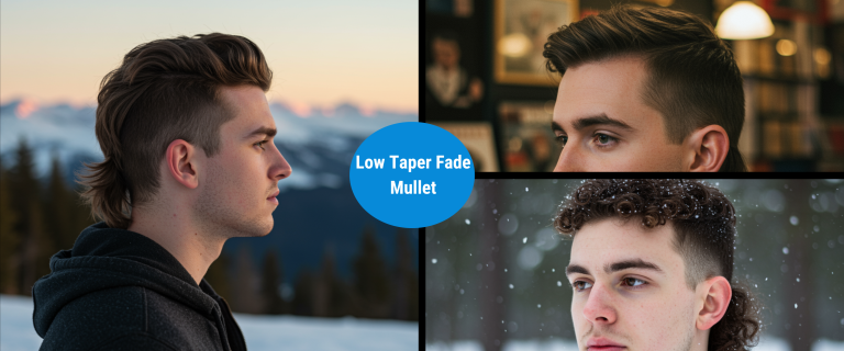15 New Trendy low taper fade mullet Haircuts For Men 2 A low taper fade mullet haircut showcasing a sharp fade blending from the temples into textured, voluminous hair at the back, demonstrating the perfect balance between edgy and polished styles.